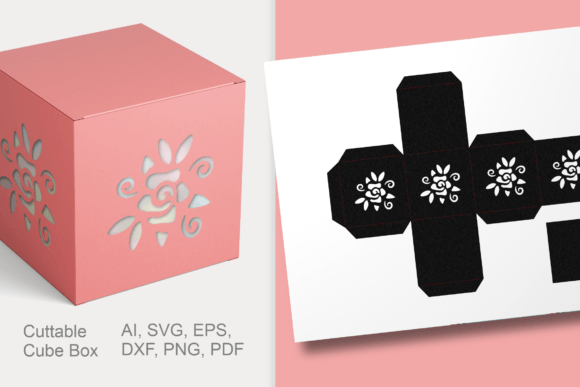 Download Rose Shape Holes Cube Gift Box Template - Gift Collection